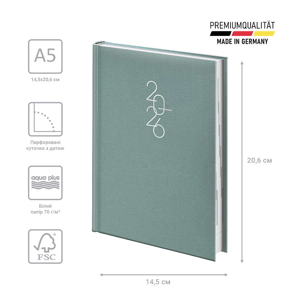 Ежедневник Brunnen 2026 Стандарт Linesse морской зеленый 73-795 69 566