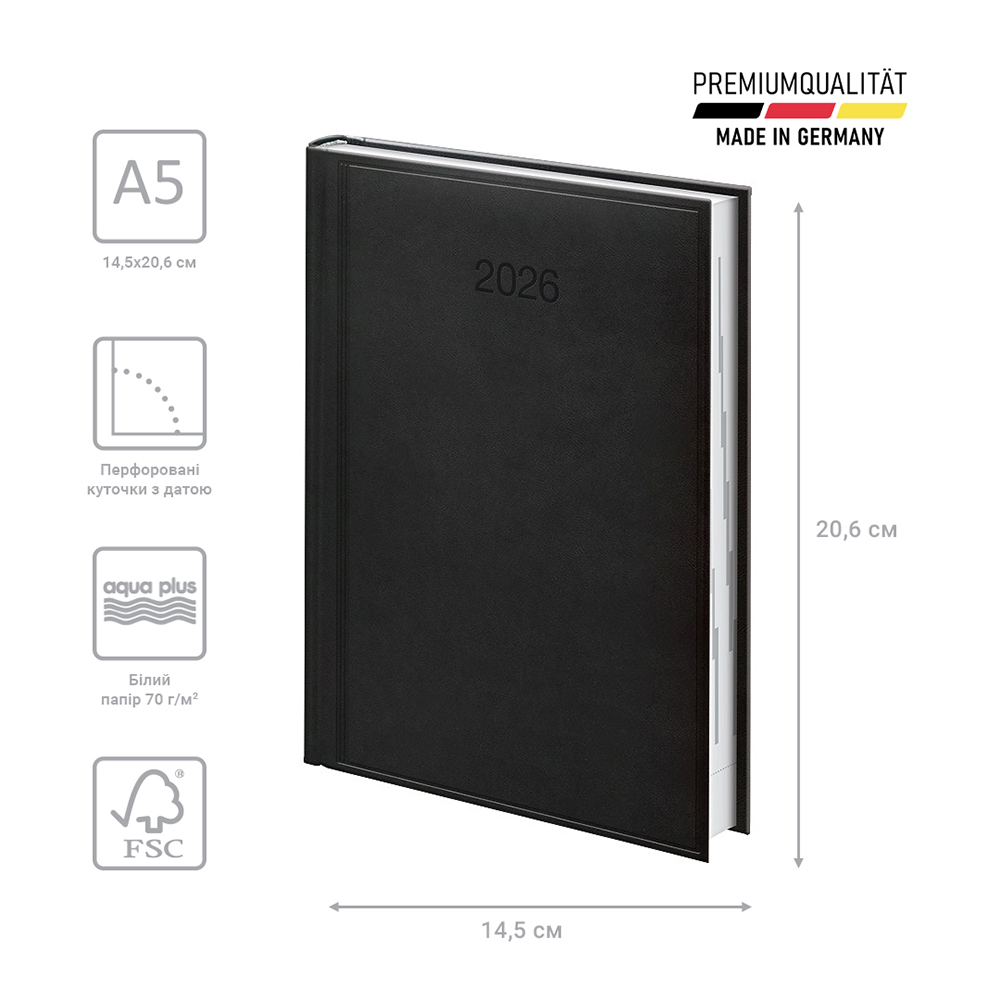 Ежедневник Brunnen 2026 Стандарт Torino черный 73-795 38 906